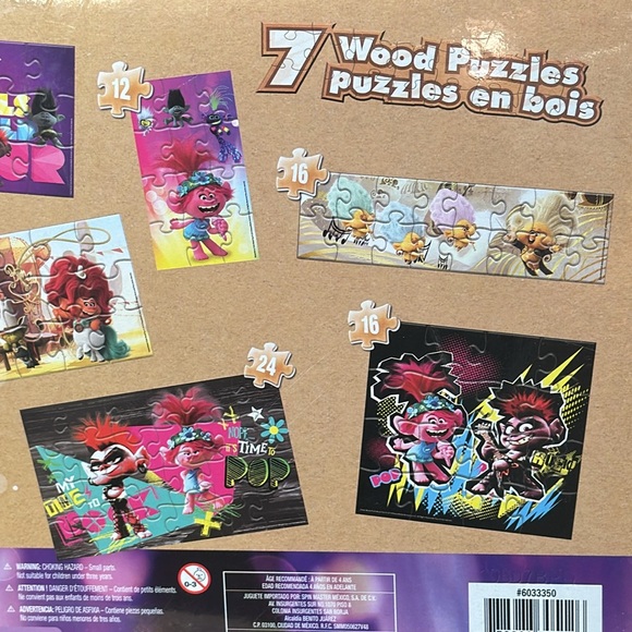 NEW Trolls World Tour 7 wood puzzles tray storage box Dream Works - Picture 6 of 8